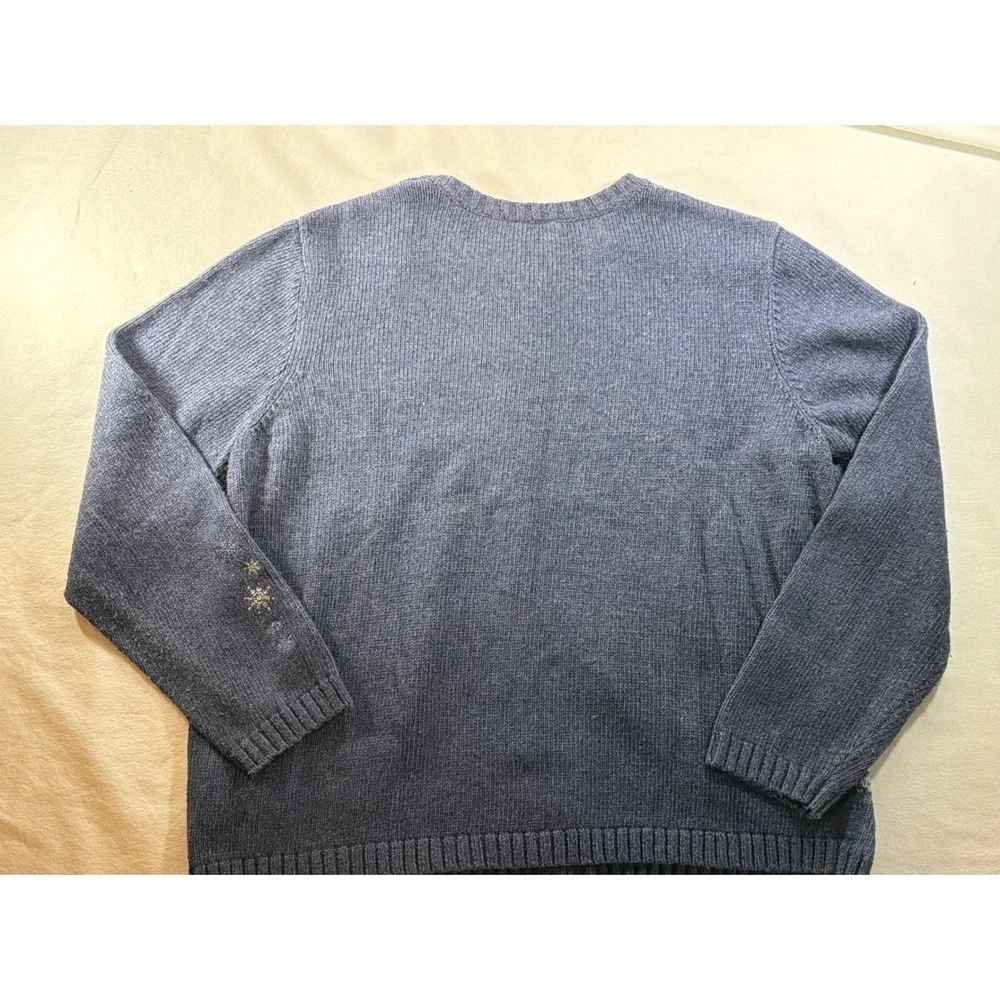 Croft & Barrow Womens Blue Snowman Full Zip Sweater Cardigan Large Holiday L